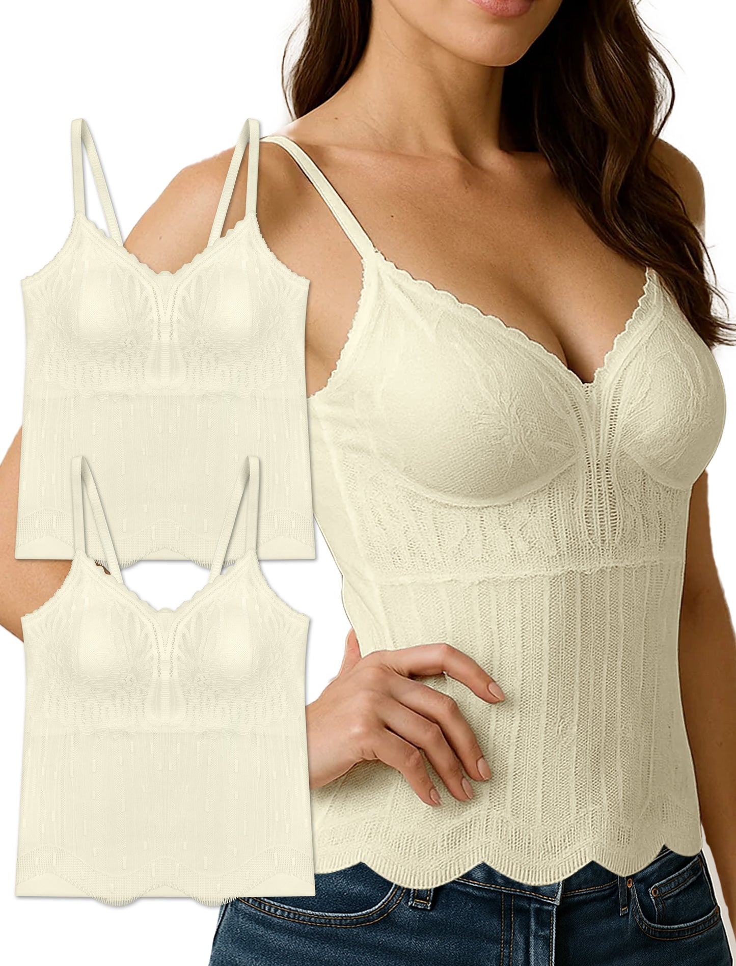 Livona Women's Lace Cami Top - Adjustable Spaghetti Straps Wireless Comfort Padded Tank for Sleep Lounge