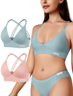 Women's Wireless Bras -2 Pack Seamless Sports Bra Bralettes Comfort Padded Workout Tops Crossback Cami Crop S-XXL