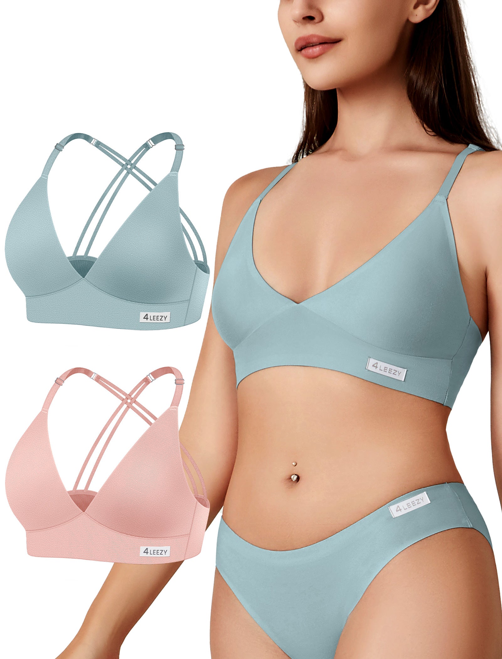 Women's Wireless Bras -2 Pack Seamless Sports Bra Bralettes Comfort Padded Workout Tops Crossback Cami Crop S-XXL