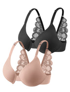 Leezywear Women's T-Shirt/Tank Top Bra - Full Coverage Laser Push Up with Back Lace Support Work Out Bra