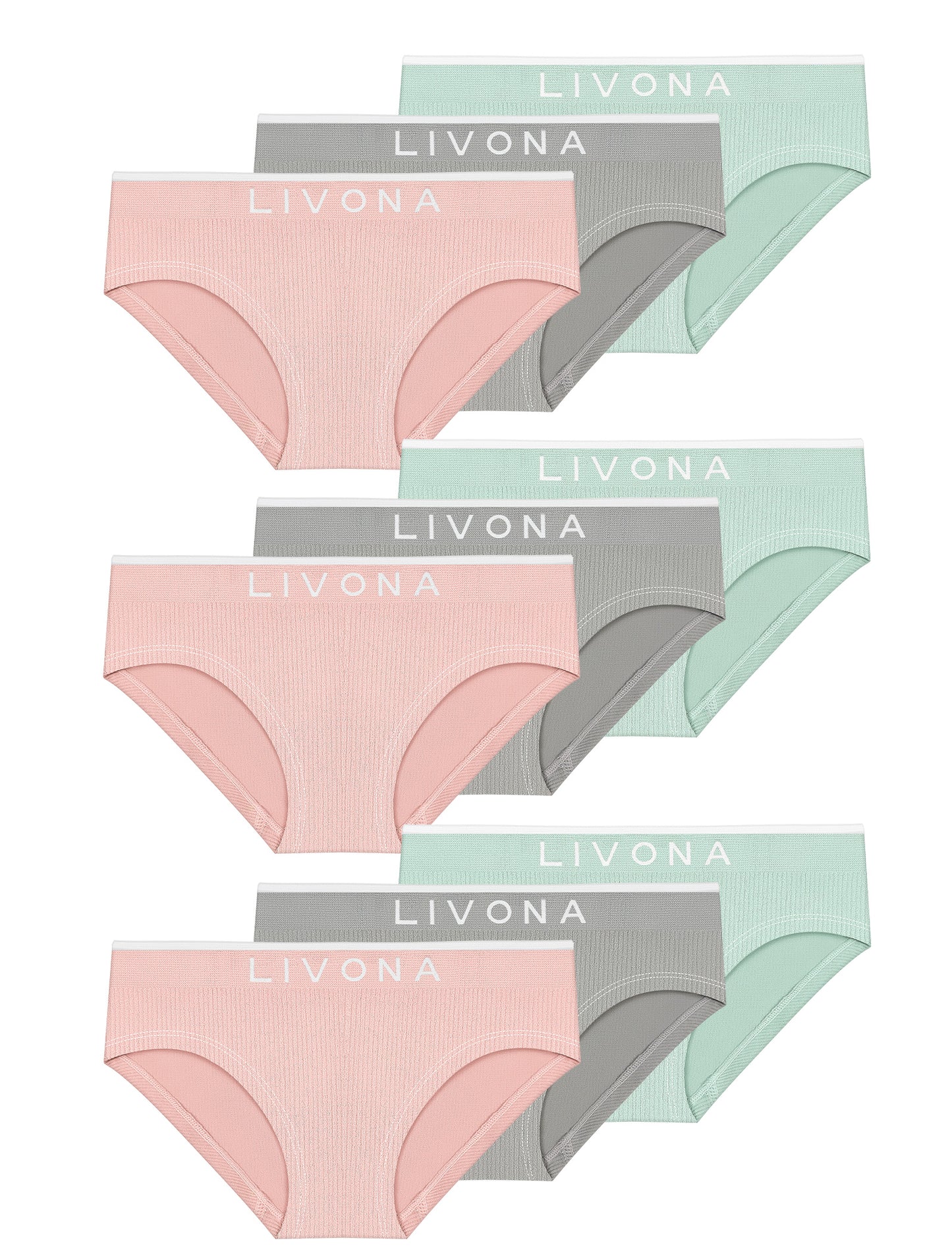 Livona Girls 9-Pack Ribbed Training Panties - Soft Sports Underwear for Teens