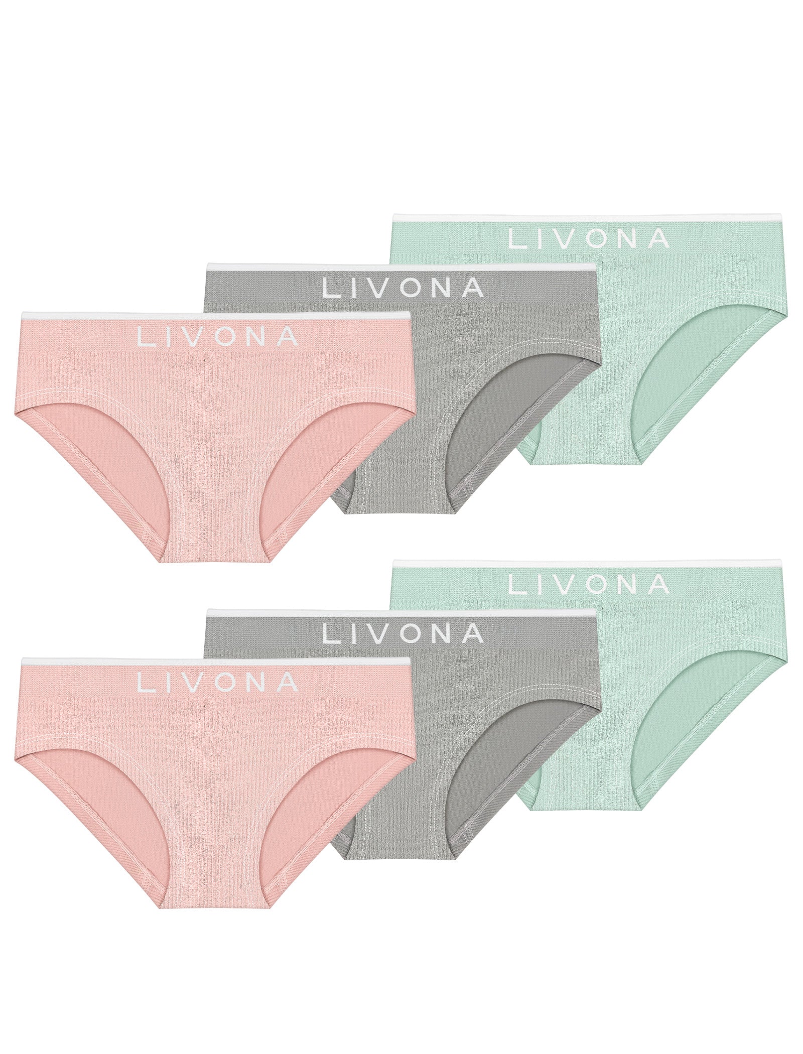 Livona Girls 6-Pack Ribbed Training Panties - Soft Sports Underwear for Teens