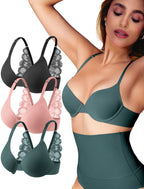 Leezywear Women's T-Shirt/Tank Top Bra - Full Coverage Laser Push Up with Back Lace Support Work Out Bra