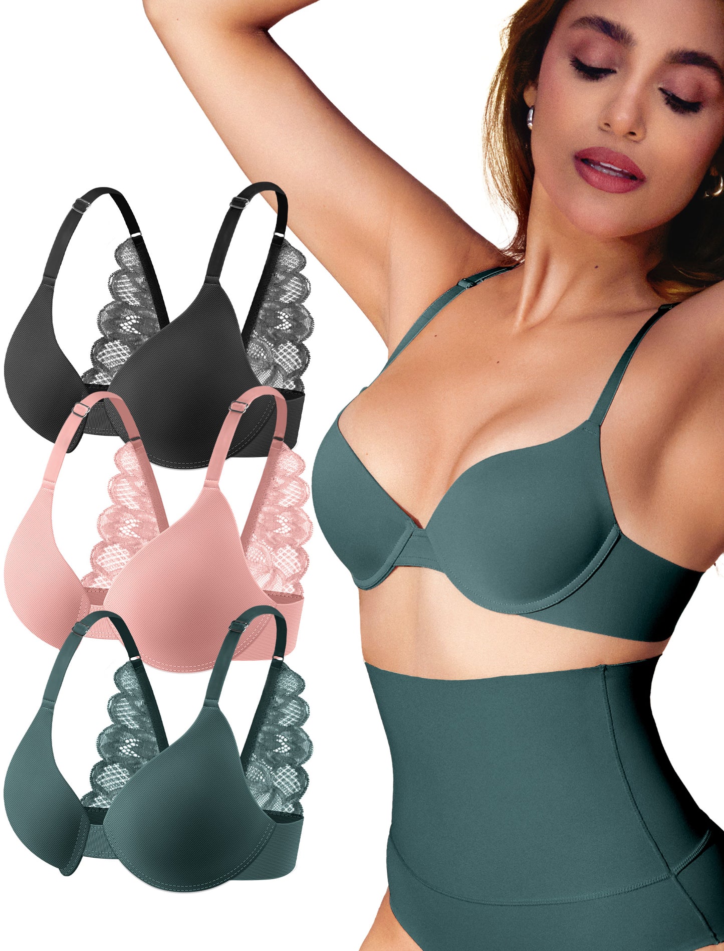 Leezywear Women's T-Shirt/Tank Top Bra - Full Coverage Laser Push Up with Back Lace Support Work Out Bra