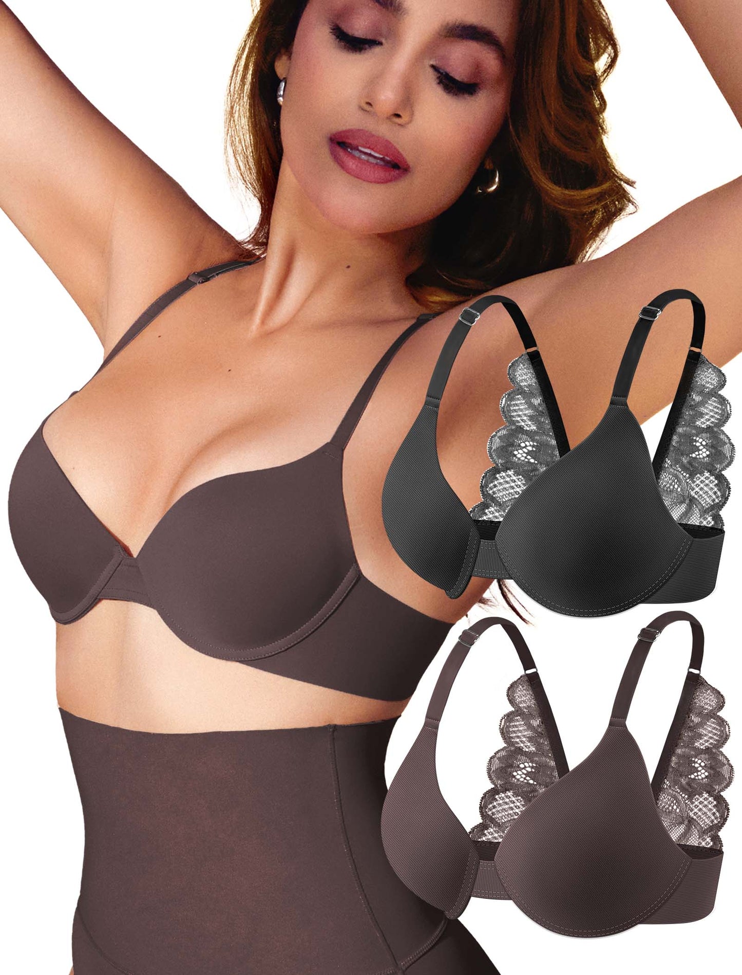 Leezywear Women's T-Shirt/Tank Top Bra - Full Coverage Laser Push Up with Back Lace Support Work Out Bra