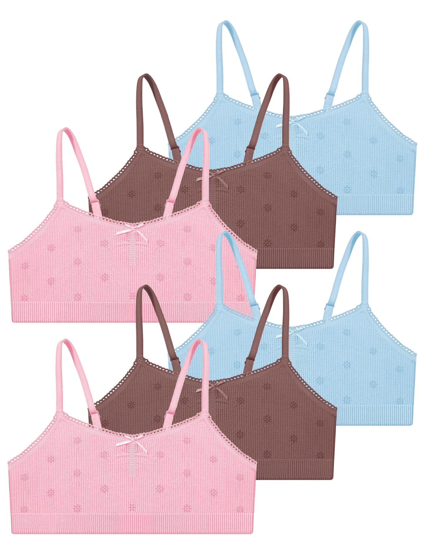 Livona 6 Pack Seamless Girls Bralette – Soft Ribbed & Jacquard Design, No Padding – Effortless Comfort & Style