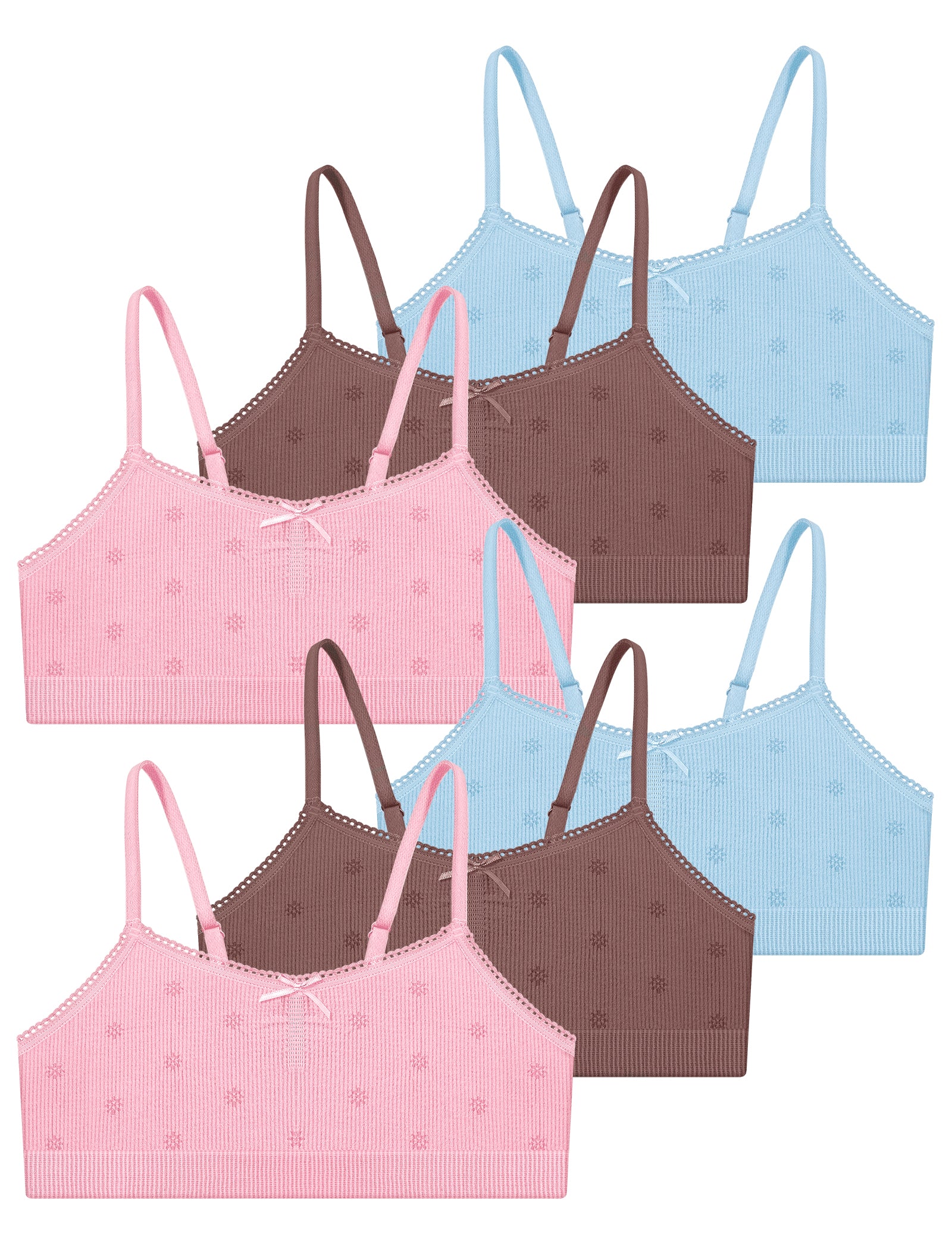 Livona 6 Pack Seamless Girls Bralette – Soft Ribbed & Jacquard Design, No Padding – Effortless Comfort & Style
