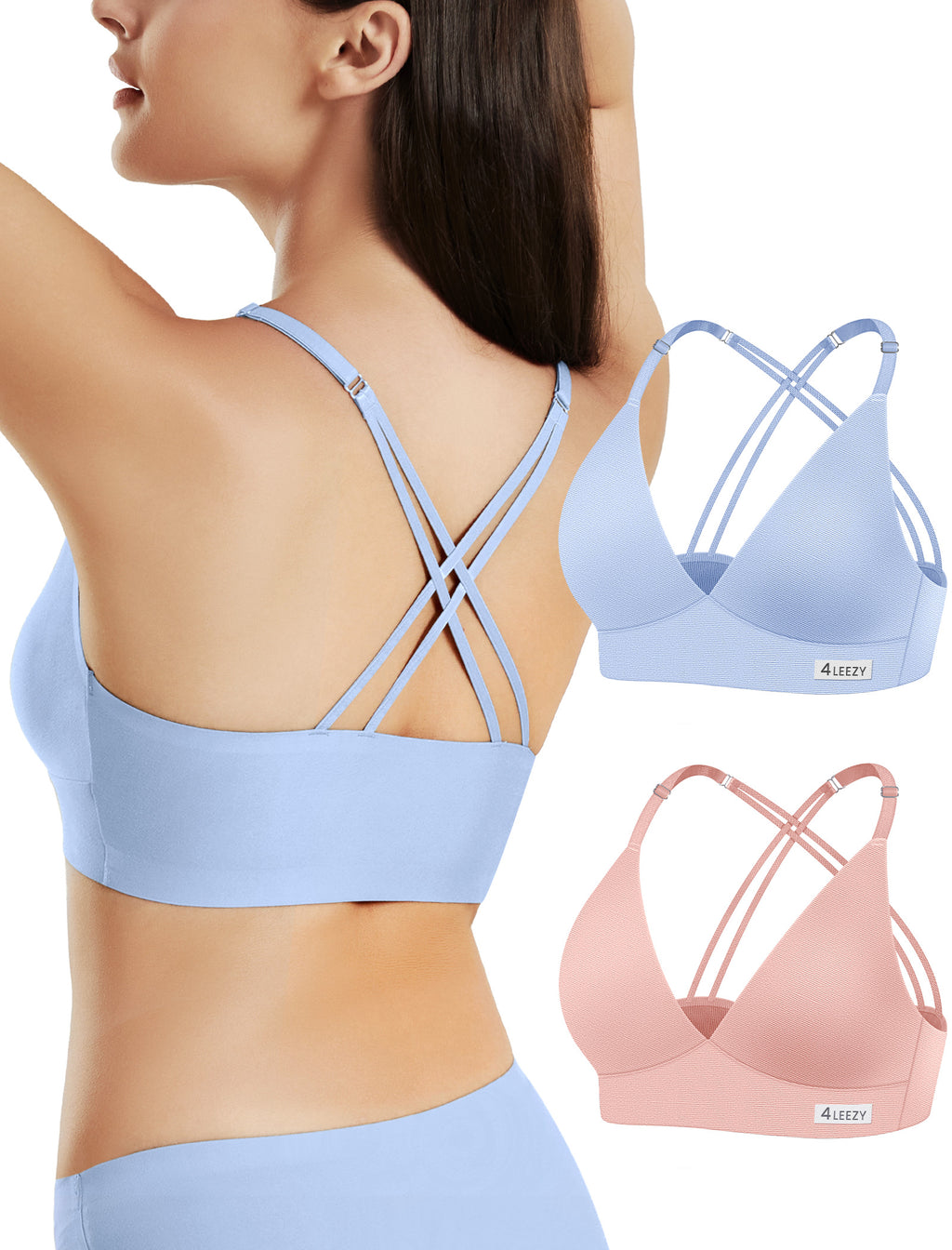 Women's Wireless Bras -2 Pack Seamless Sports Bra Bralettes Comfort Padded Workout Tops Crossback Cami Crop S-XXL