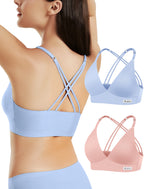 Women's Wireless Bras -2 Pack Seamless Sports Bra Bralettes Comfort Padded Workout Tops Crossback Cami Crop S-XXL