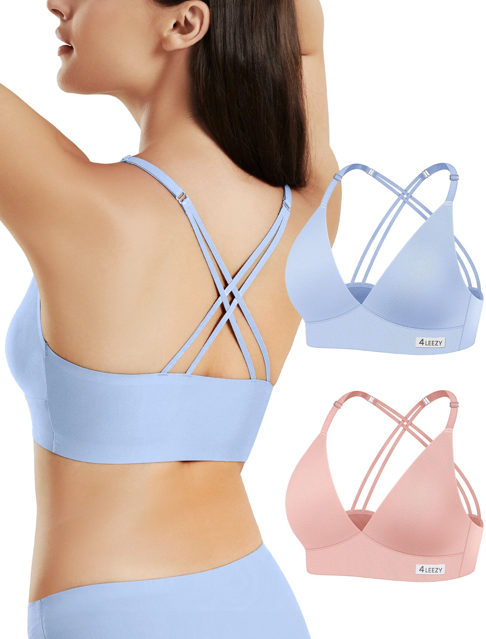 Women's Wireless Bras -2 Pack Seamless Sports Bra Bralettes Comfort Padded Workout Tops Crossback Cami Crop S-XXL