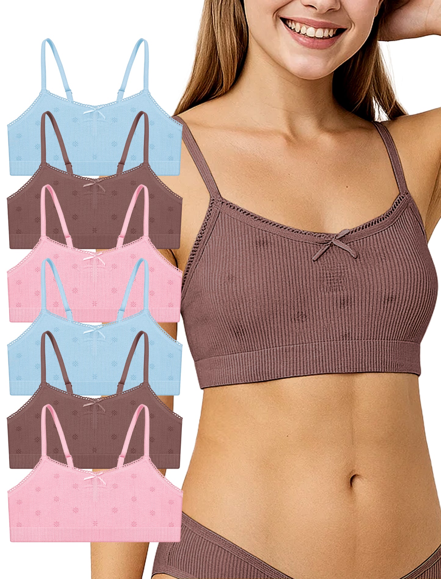 Livona 6 Pack Seamless Girls Bralette – Soft Ribbed & Jacquard Design, No Padding – Effortless Comfort & Style