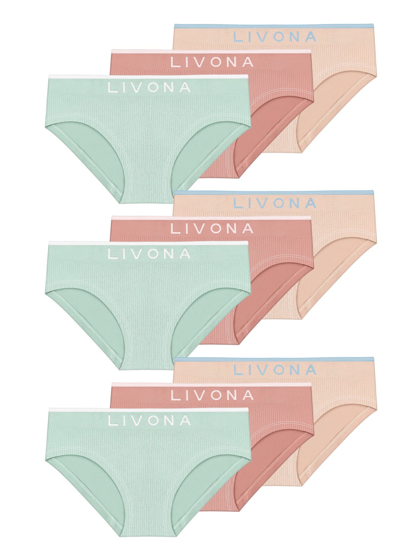 Livona Girls 9-Pack Ribbed Training Panties - Soft Sports Underwear for Teens