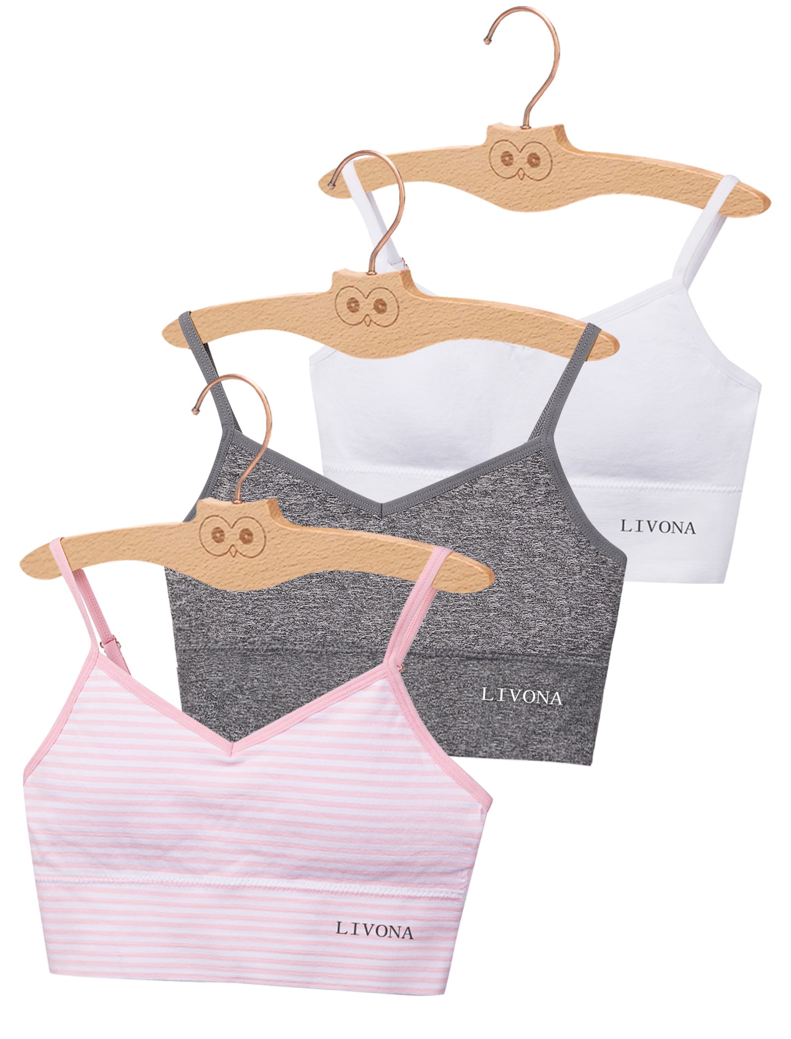 Livona 3 Pack Training Bras for Girls-Sports Bra, Fitness Bra, Padded Everyday Bra Bralette,Crop Cami Tank Top (6-14)