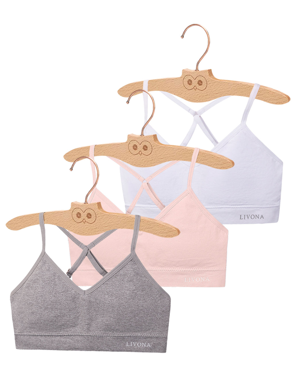 Livona Racerback Training Bra for Girls- 3 Pack Seamless Sports Bra, Padded Everyday Bra Bralette,Crop Cami Tank Top (6-14)