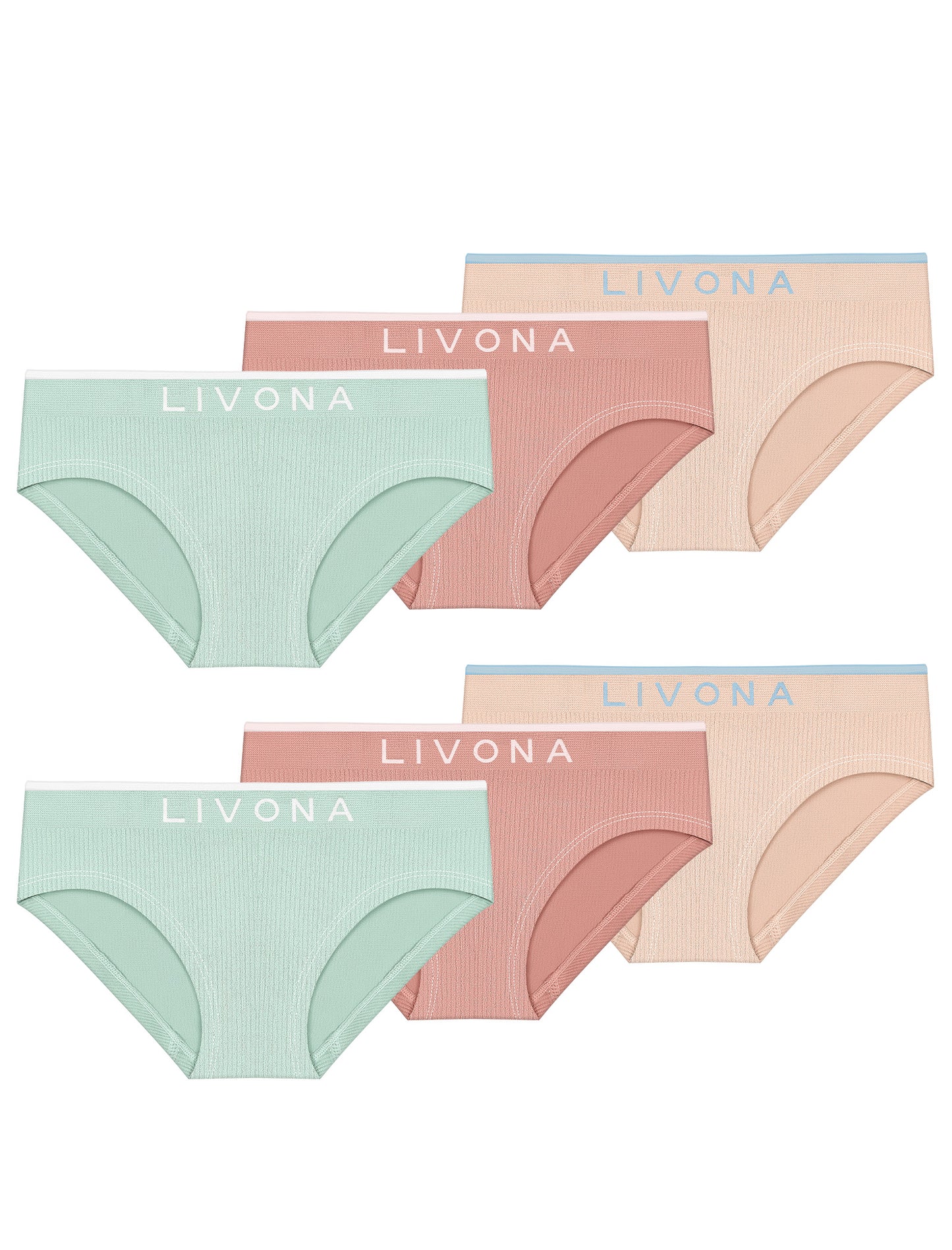 Livona Girls 6-Pack Ribbed Training Panties - Soft Sports Underwear for Teens