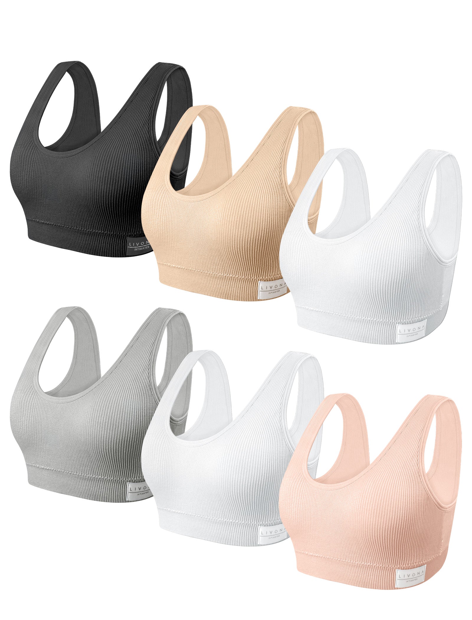 Livona 6 Packs Girls Sports Bra Crop Tops for Kids Training Bra Cute Crop Tops for Girls Cami Bra( 6-14）