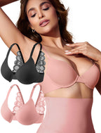 Leezywear Women's T-Shirt/Tank Top Bra - Full Coverage Laser Push Up with Back Lace Support Work Out Bra