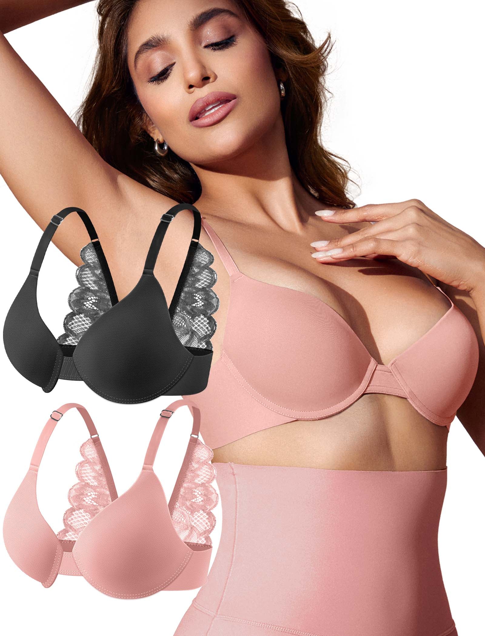 Leezywear Women's T-Shirt/Tank Top Bra - Full Coverage Laser Push Up with Back Lace Support Work Out Bra