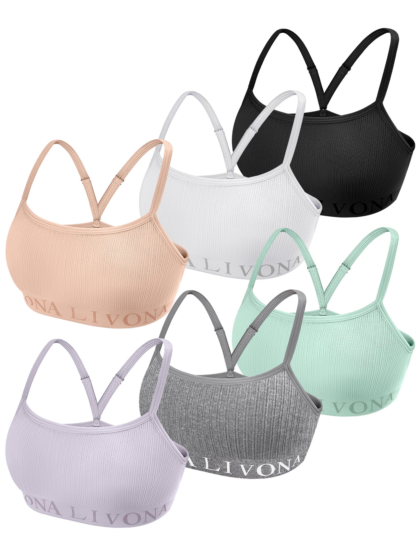 Livona 6-Pack Seamless Bralette Set - Soft Training Bras & Sports Bras for Teens, Comfortable Wire-Free Bras for Girls