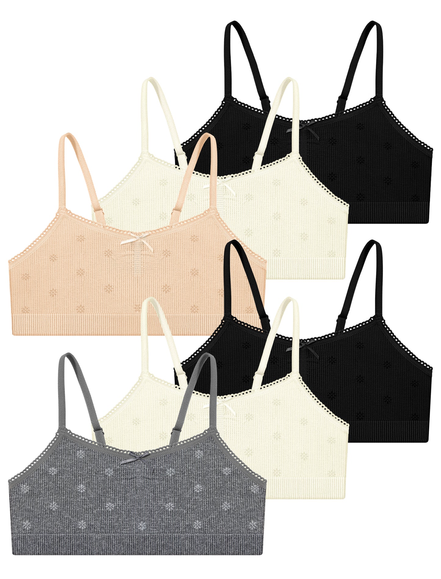 Livona 6 Pack Seamless Girls Bralette – Soft Ribbed & Jacquard Design, No Padding – Effortless Comfort & Style