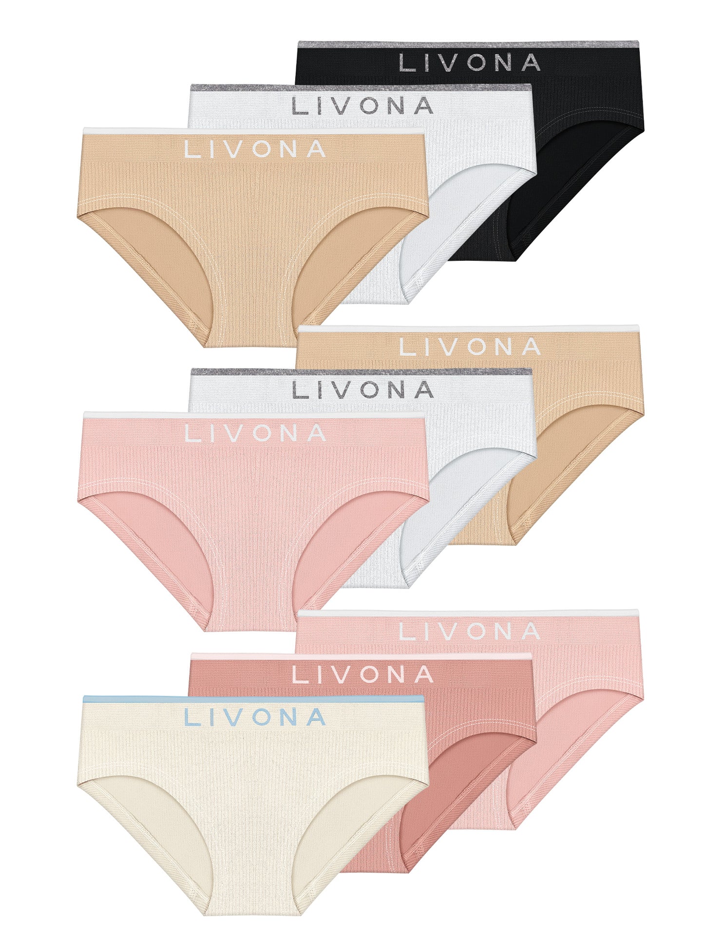 Livona Girls 9-Pack Ribbed Training Panties - Soft Sports Underwear for Teens
