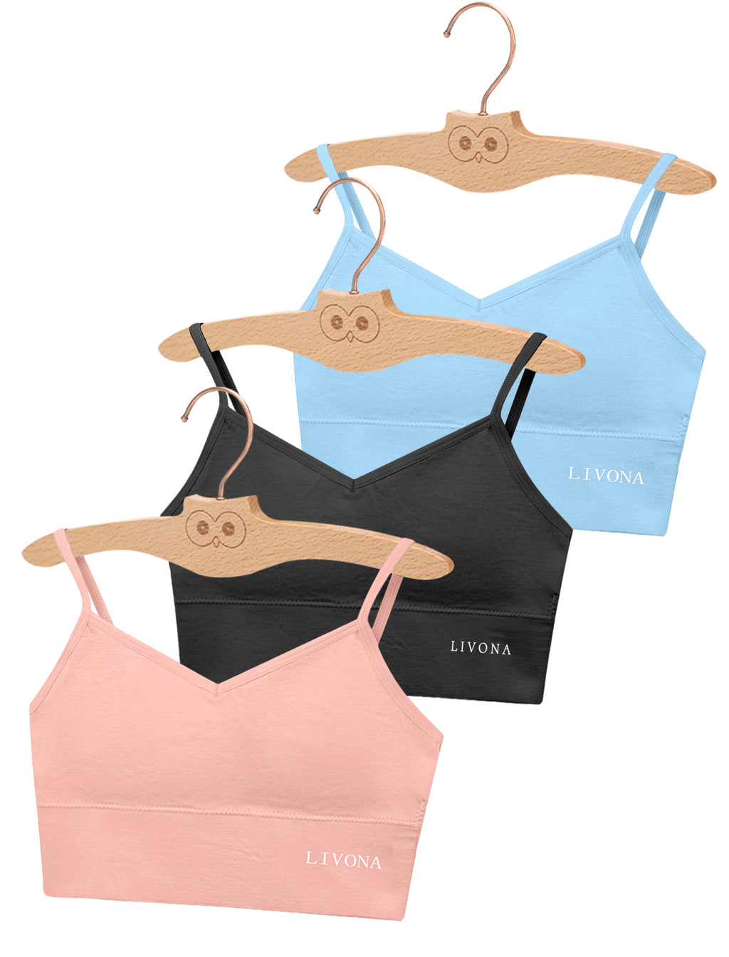 Livona 3 Pack Training Bras for Girls-Sports Bra, Fitness Bra, Padded Everyday Bra Bralette,Crop Cami Tank Top (6-14)