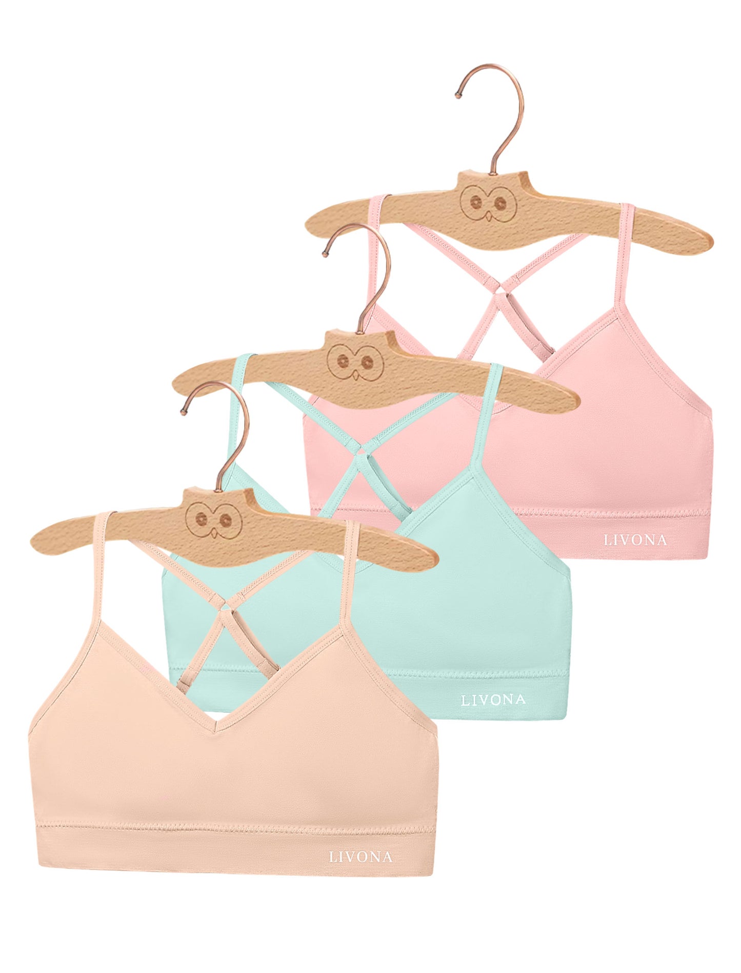 Livona Racerback Training Bra for Girls- 3 Pack Seamless Sports Bra, Padded Everyday Bra Bralette,Crop Cami Tank Top (6-14)