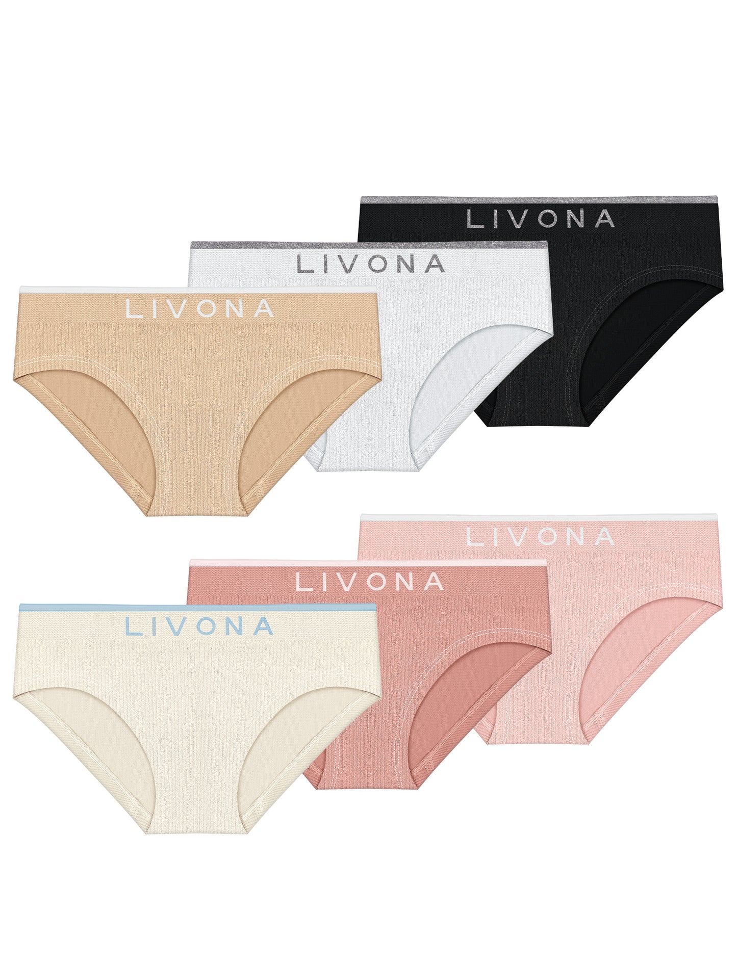 Livona Girls 6-Pack Ribbed Training Panties - Soft Sports Underwear for Teens