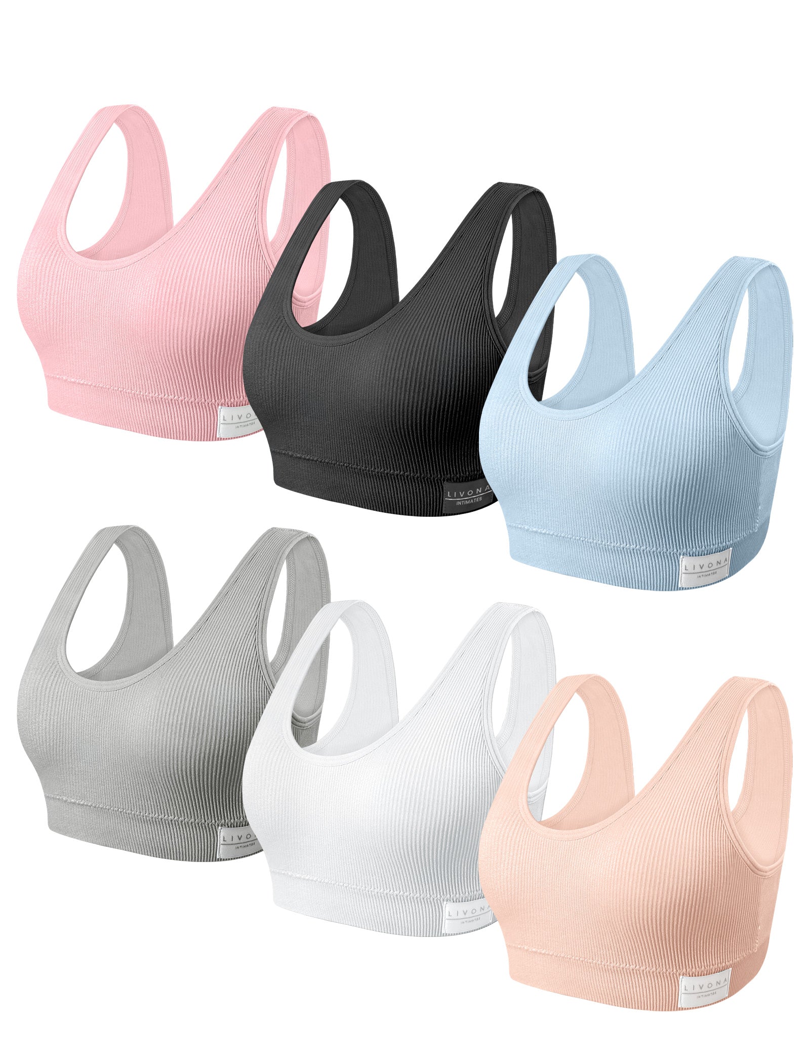 Livona 6 Packs Girls Sports Bra Crop Tops for Kids Training Bra Cute Crop Tops for Girls Cami Bra( 6-14）