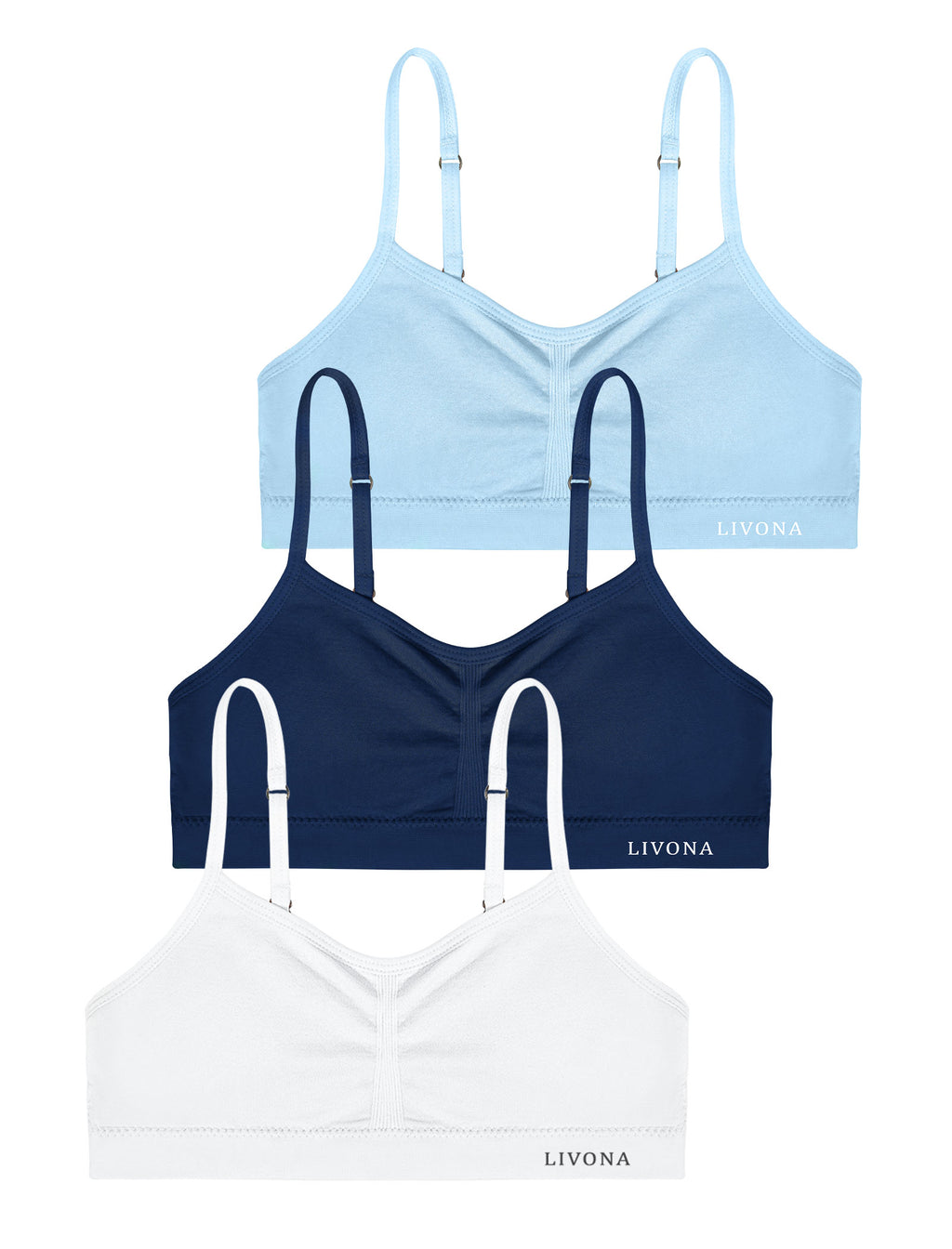 Livona 3 Pack Popular Girls Padded Training Bra Pack – Crop Cami Training Bras for Girls,Seamless Bra Design with Removable Padding