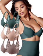 Leezywear Women's T-Shirt/Tank Top Bra - Full Coverage Laser Push Up with Back Lace Support Work Out Bra