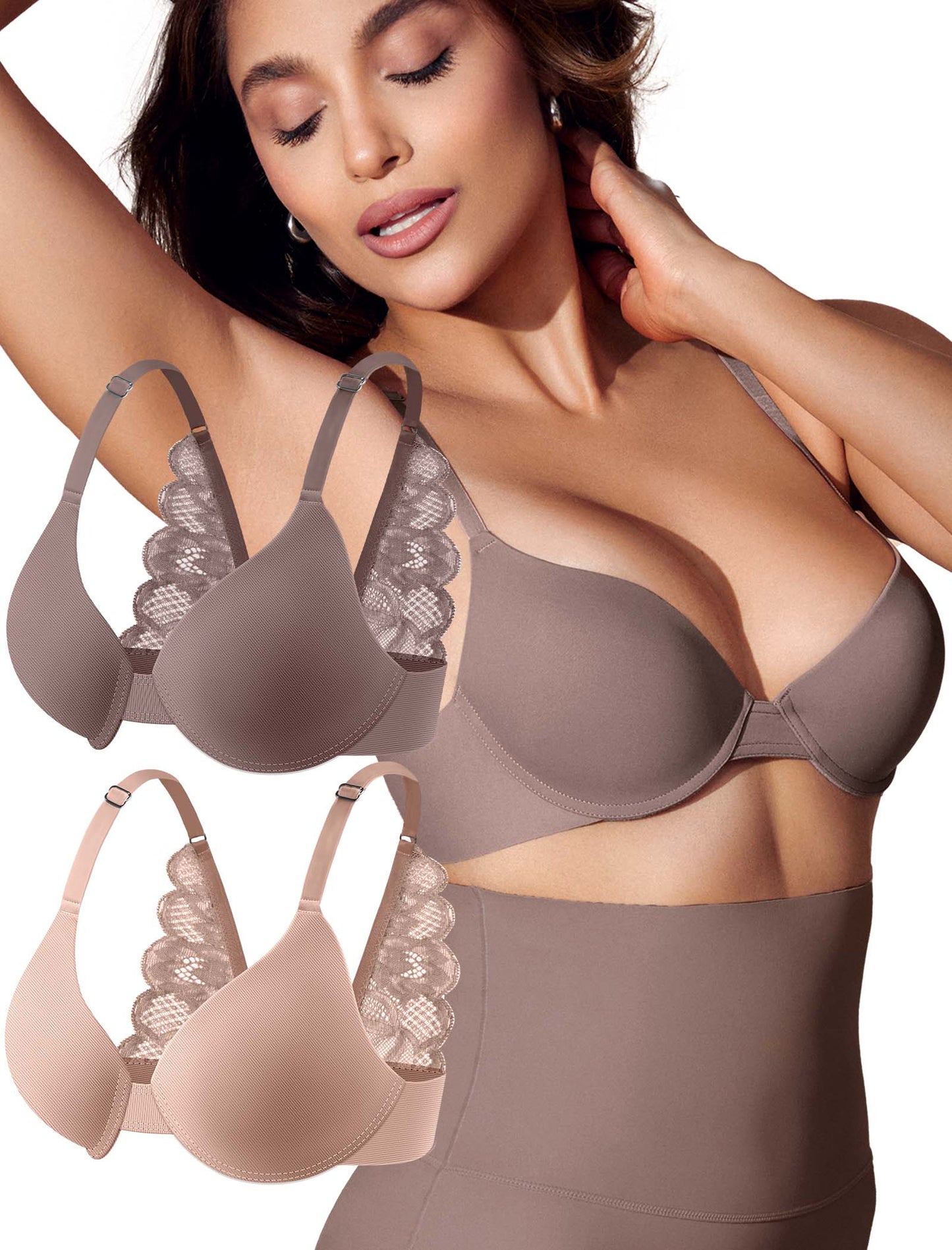 Leezywear Women's T-Shirt/Tank Top Bra - Full Coverage Laser Push Up with Back Lace Support Work Out Bra