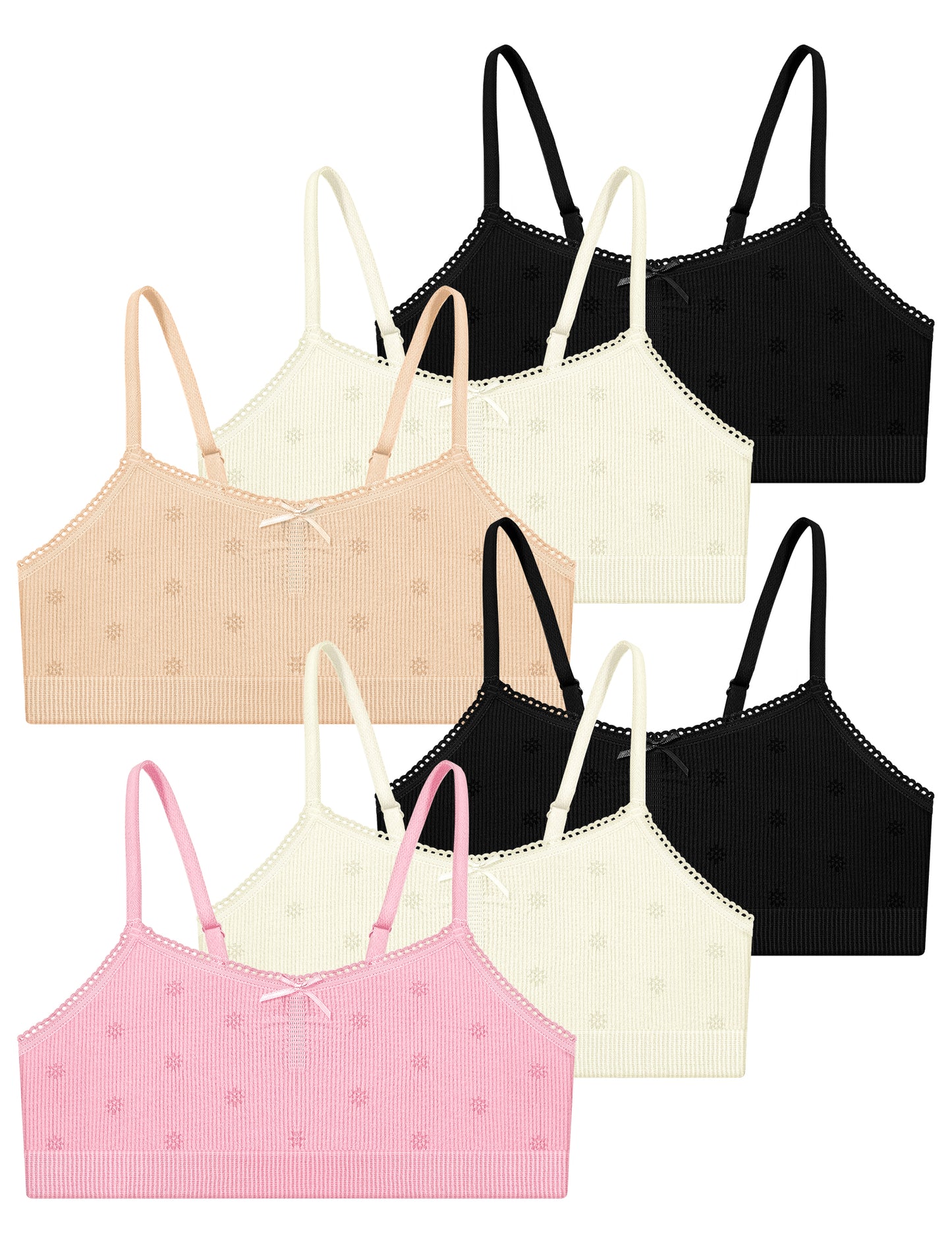 Livona 6 Pack Seamless Girls Bralette – Soft Ribbed & Jacquard Design, No Padding – Effortless Comfort & Style