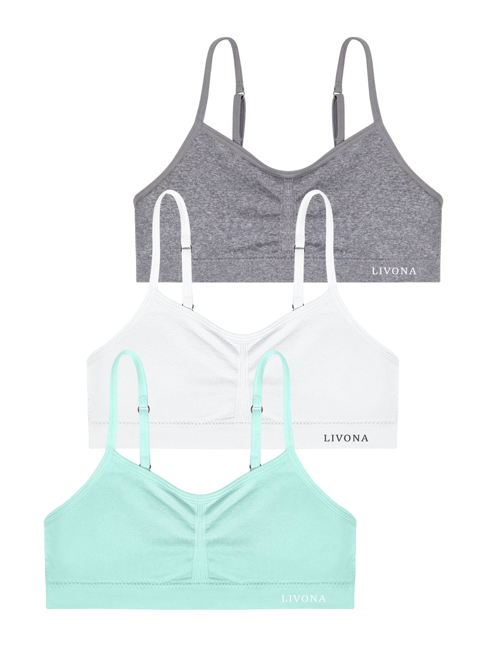 Livona 3 Pack Popular Girls Padded Training Bra Pack – Crop Cami Training Bras for Girls,Seamless Bra Design with Removable Padding