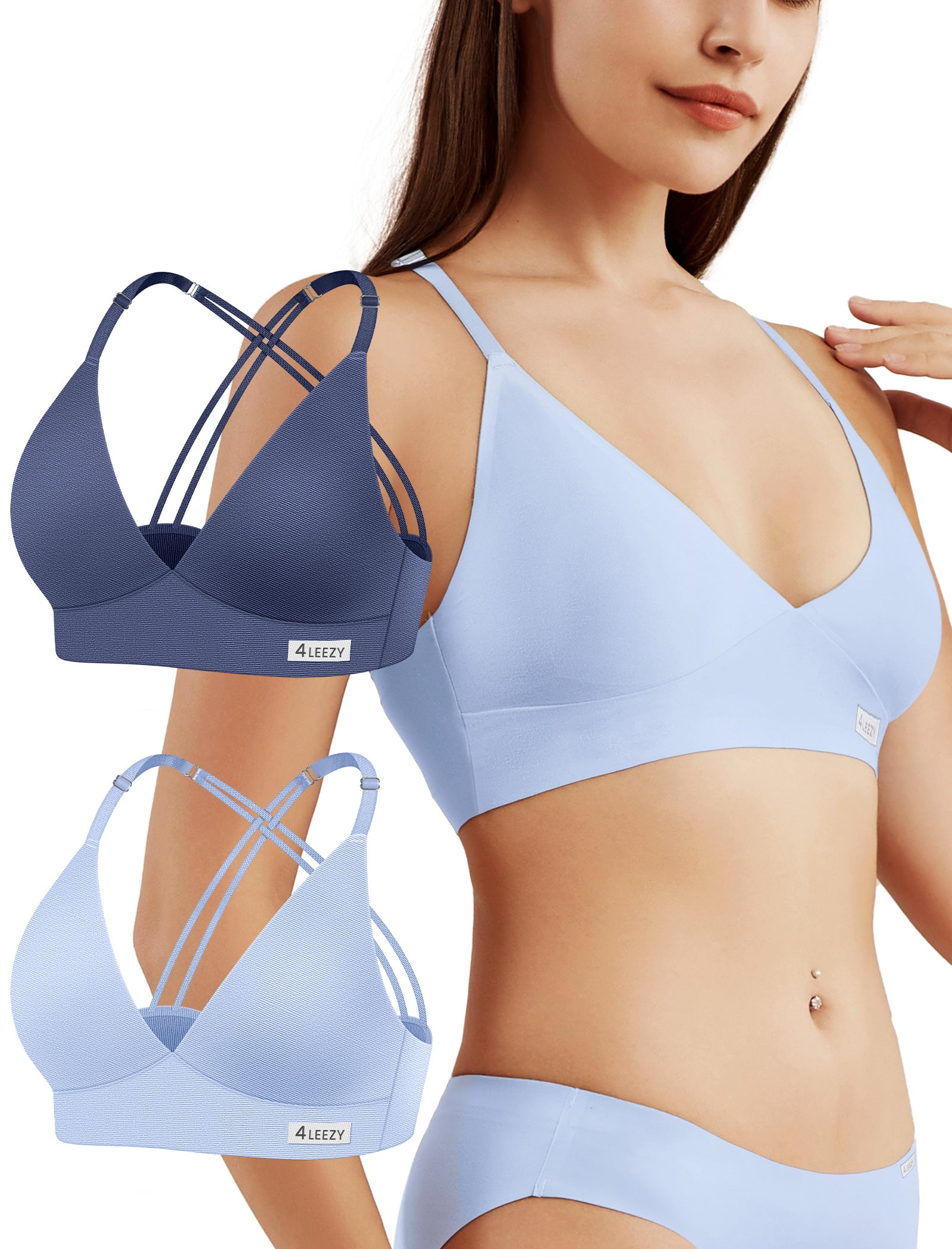 Women's Wireless Bras -2 Pack Seamless Sports Bra Bralettes Comfort Padded Workout Tops Crossback Cami Crop S-XXL