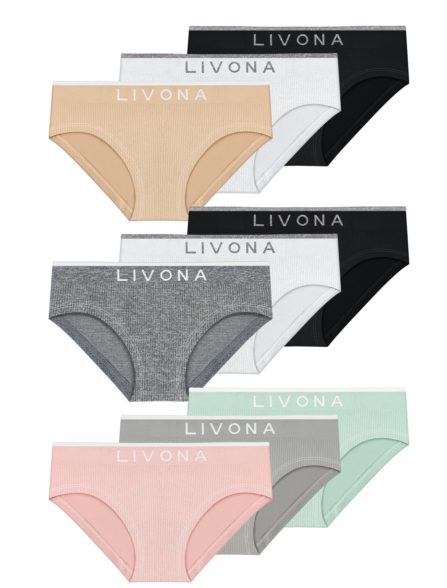 Livona Girls 9-Pack Ribbed Training Panties - Soft Sports Underwear for Teens