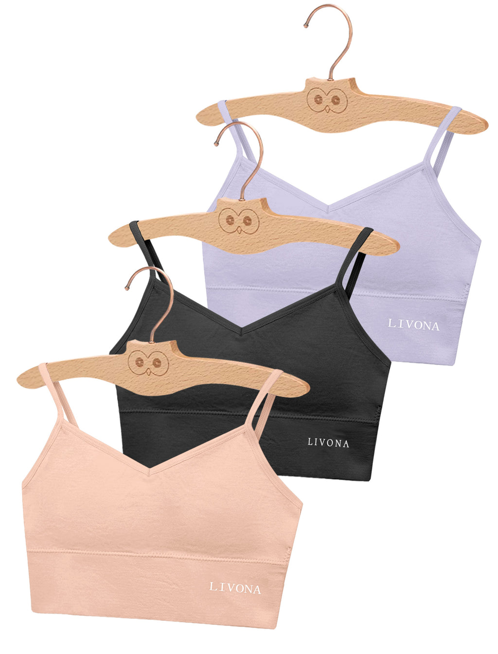 Livona 3 Pack Training Bras for Girls-Sports Bra, Fitness Bra, Padded Everyday Bra Bralette,Crop Cami Tank Top (6-14)