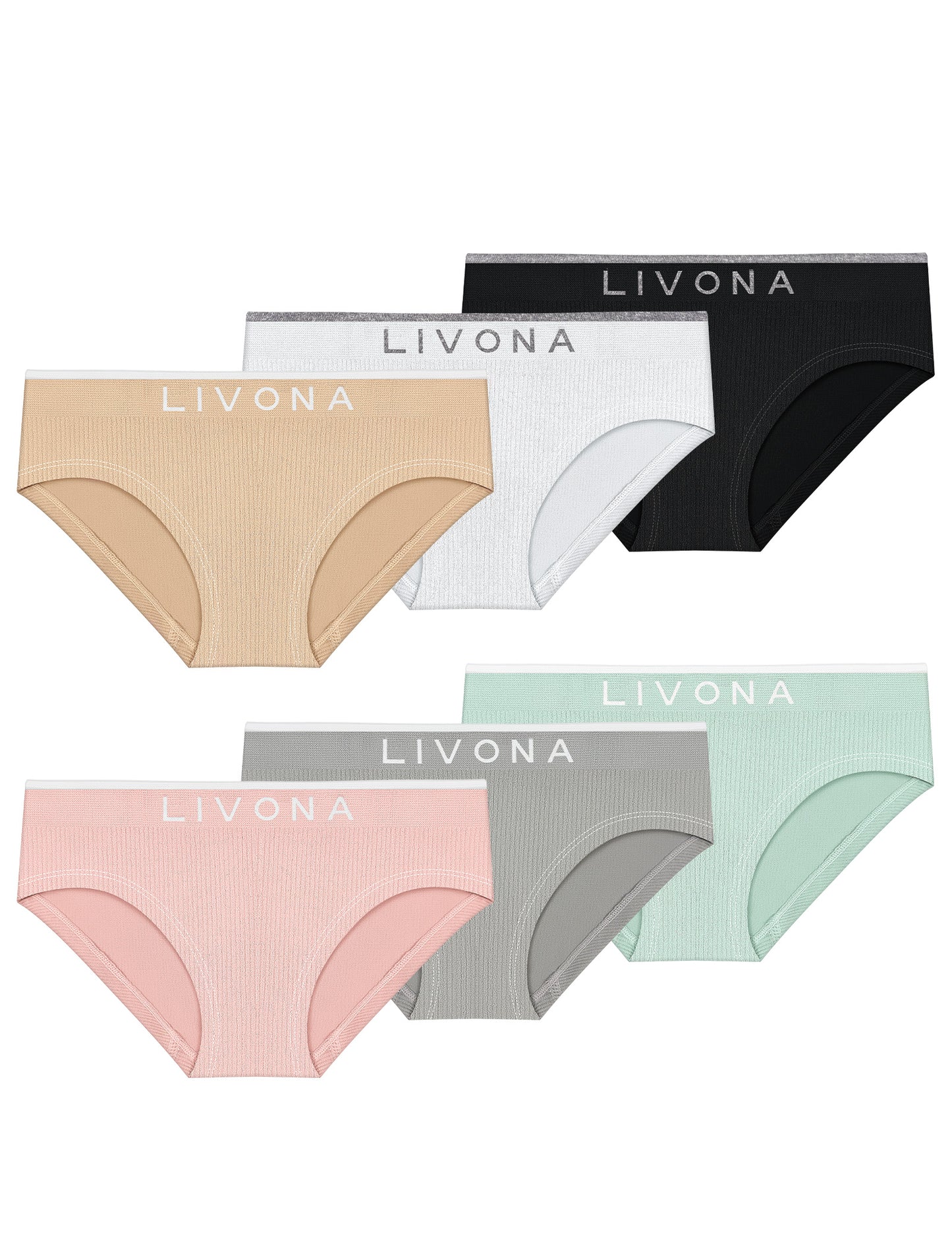 Livona Girls 6-Pack Ribbed Training Panties - Soft Sports Underwear for Teens