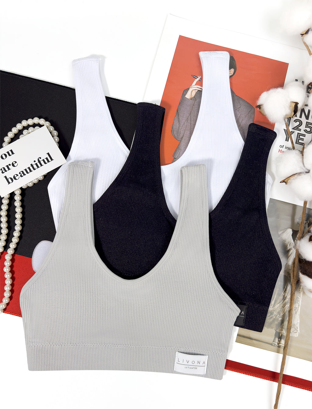 Livona 3 Packs Girls Sports Bra Crop Tops for Kids Training Bra Cute Crop Tops for Girls Cami Bra( 6-14）