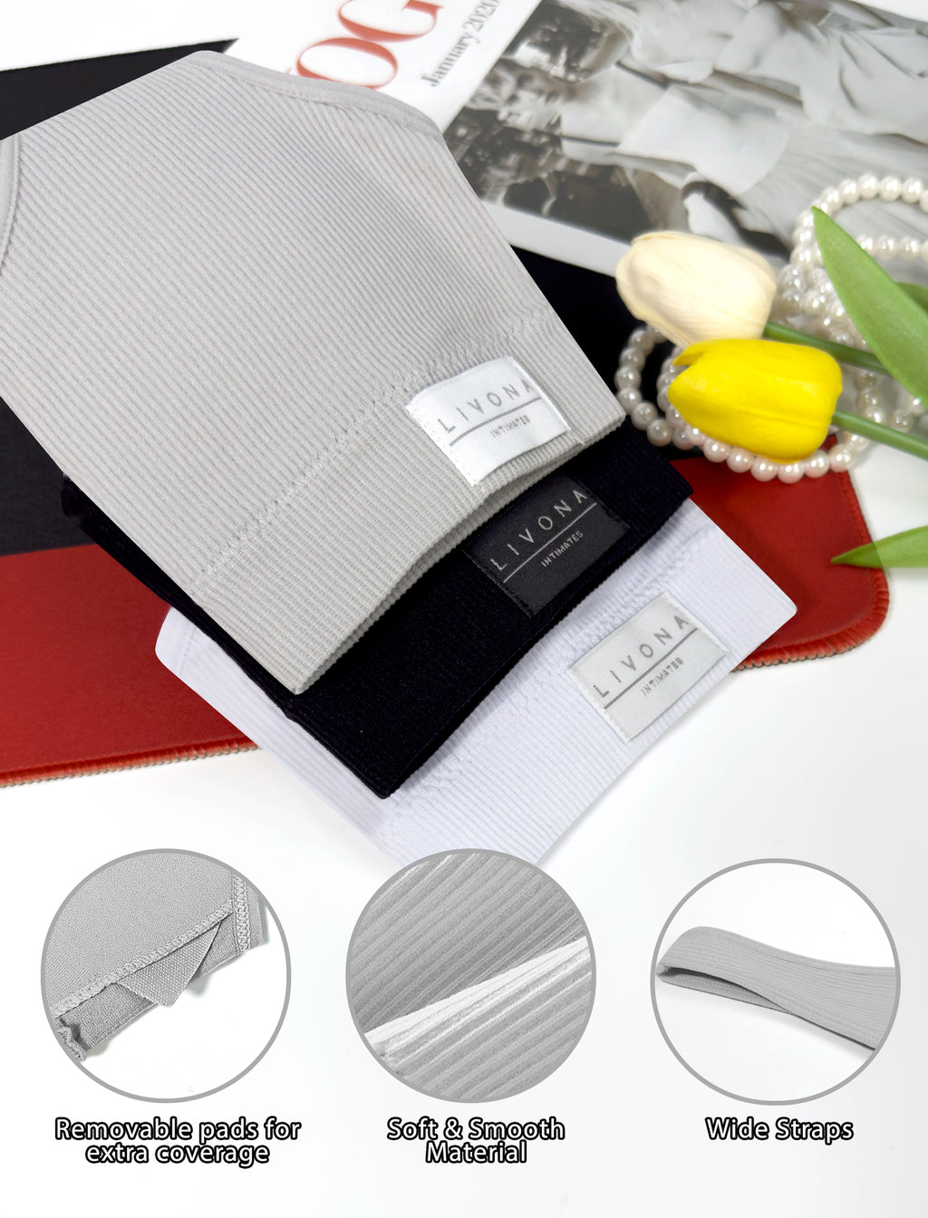 Livona 3 Packs Girls Sports Bra Crop Tops for Kids Training Bra Cute Crop Tops for Girls Cami Bra( 6-14）