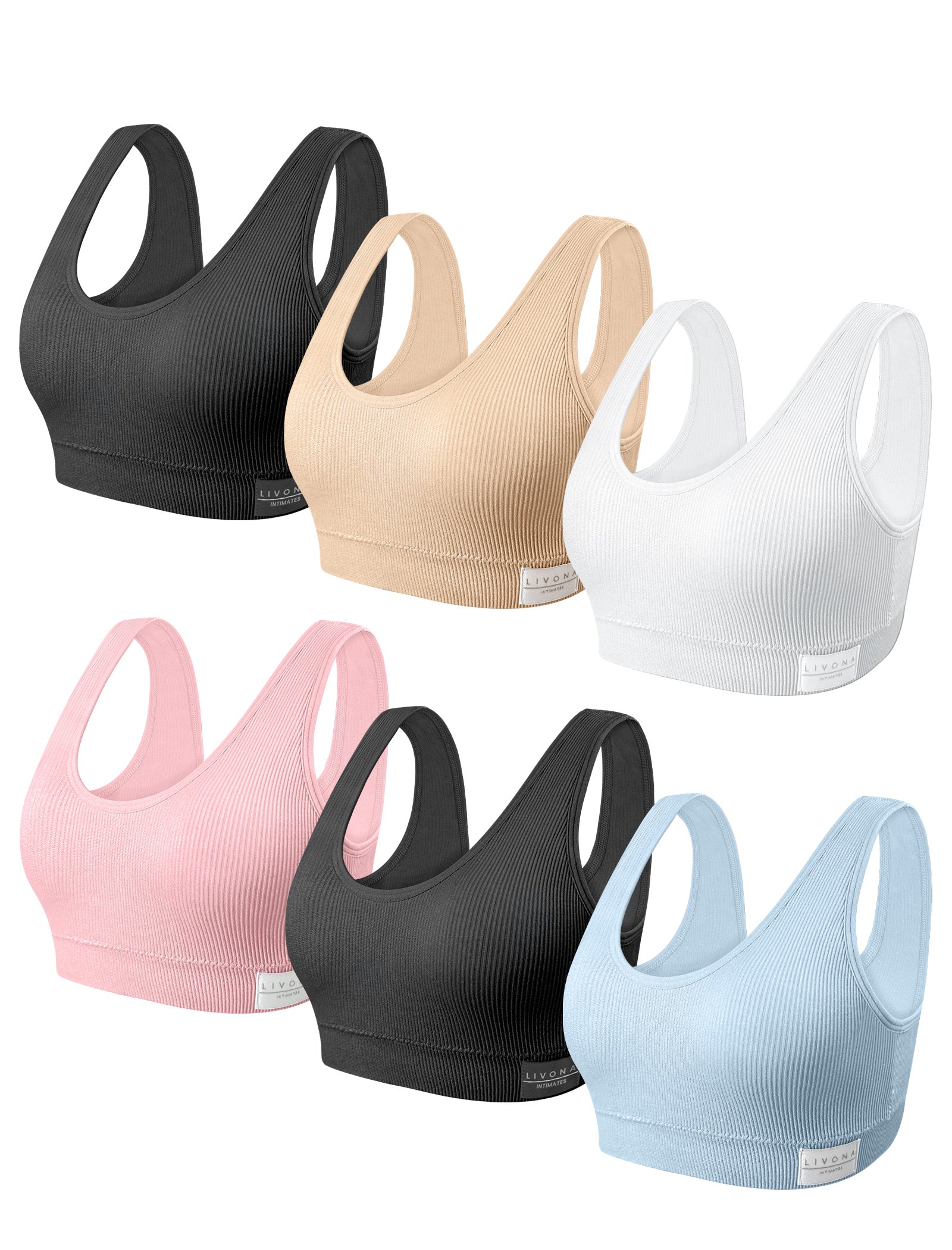 Livona 6 Packs Girls Sports Bra Crop Tops for Kids Training Bra Cute Crop Tops for Girls Cami Bra( 6-14）