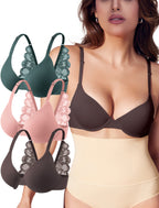 Leezywear Women's T-Shirt/Tank Top Bra - Full Coverage Laser Push Up with Back Lace Support Work Out Bra