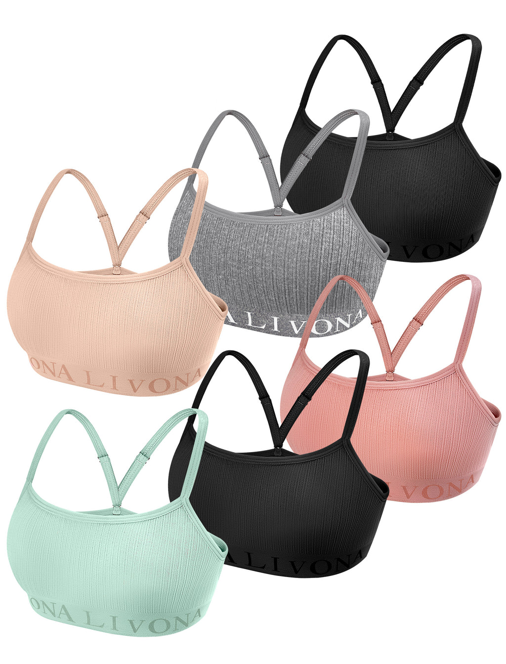 Livona 6-Pack Seamless Bralette Set - Soft Training Bras & Sports Bras for Teens, Comfortable Wire-Free Bras for Girls