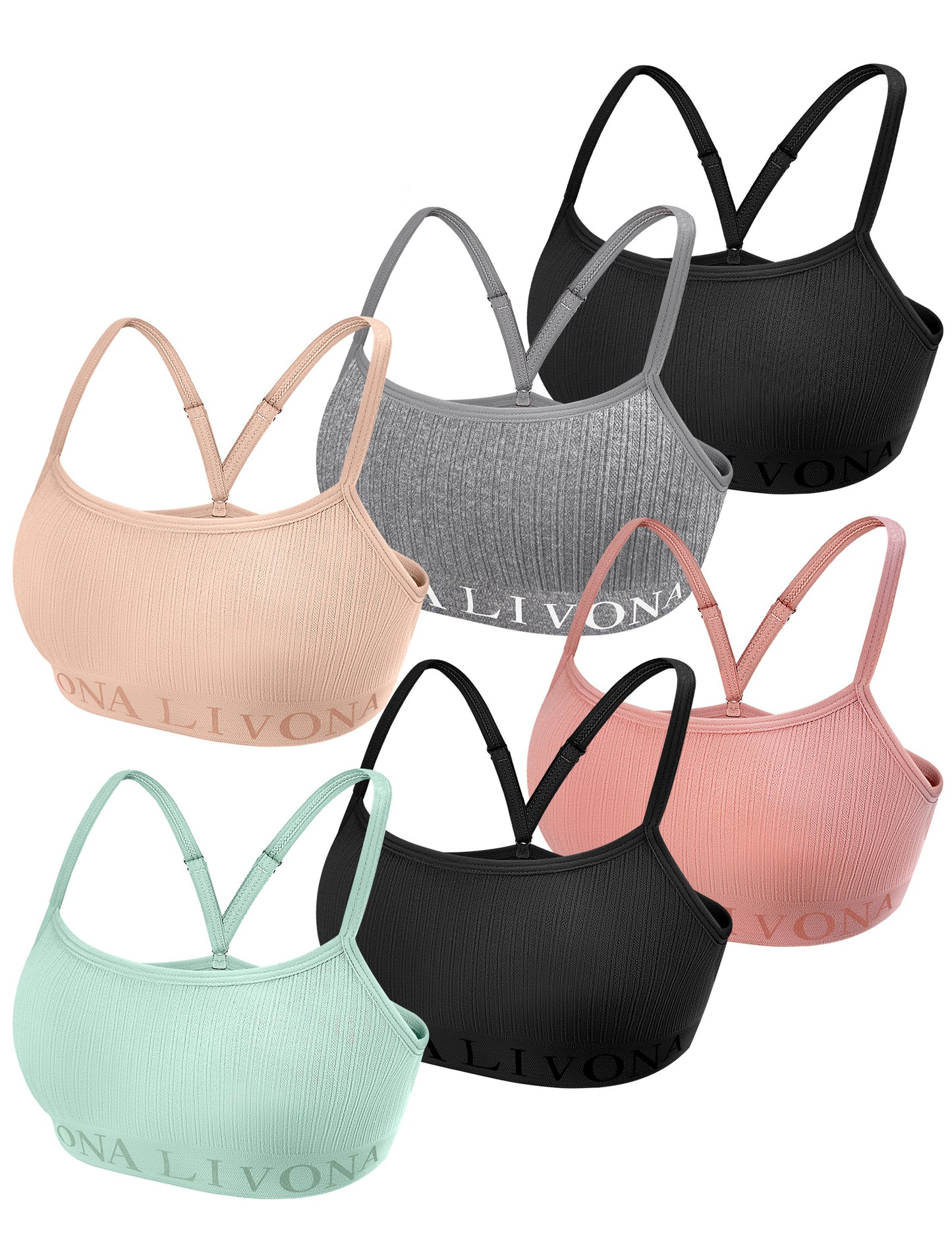 Livona 6-Pack Seamless Bralette Set - Soft Training Bras & Sports Bras for Teens, Comfortable Wire-Free Bras for Girls