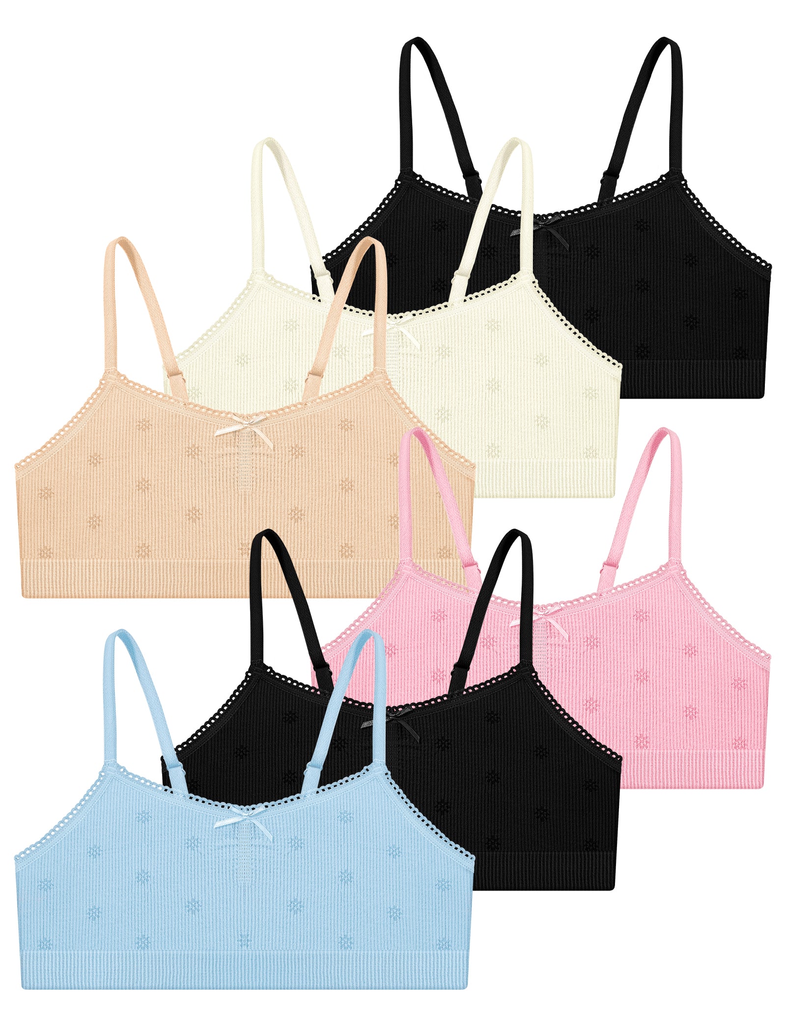 Livona 6 Pack Seamless Girls Bralette – Soft Ribbed & Jacquard Design, No Padding – Effortless Comfort & Style