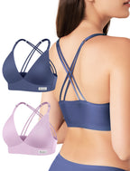 Women's Wireless Bras -2 Pack Seamless Sports Bra Bralettes Comfort Padded Workout Tops Crossback Cami Crop S-XXL