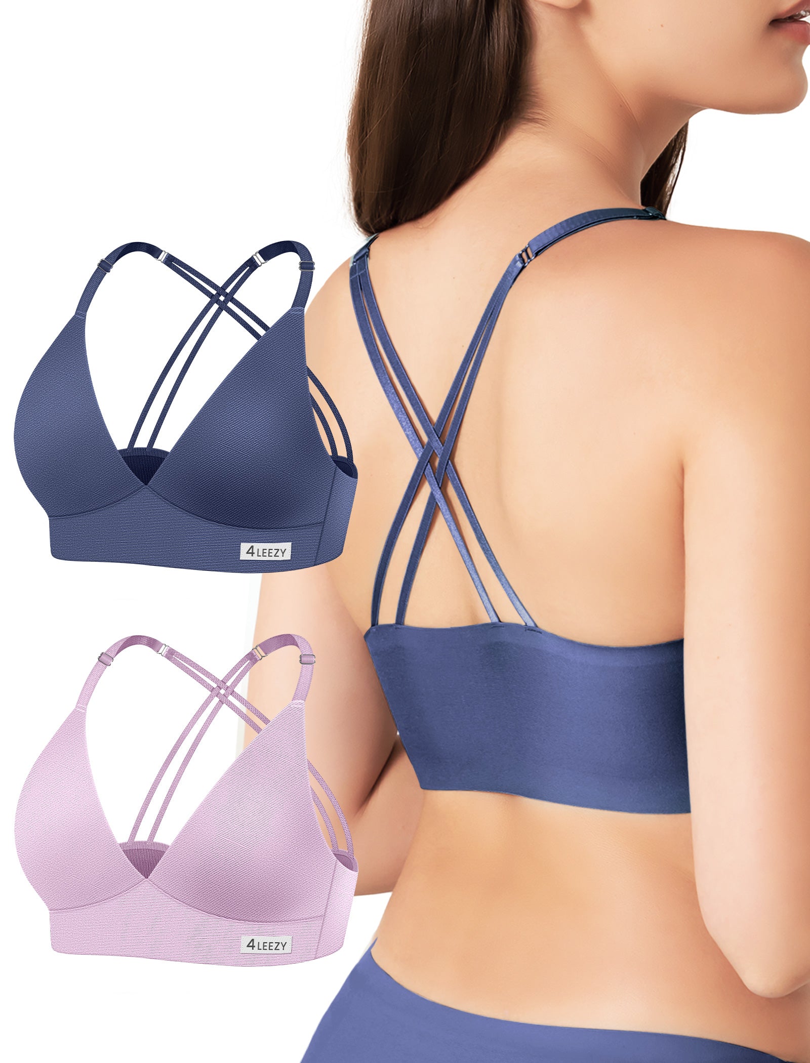 Women's Wireless Bras -2 Pack Seamless Sports Bra Bralettes Comfort Padded Workout Tops Crossback Cami Crop S-XXL