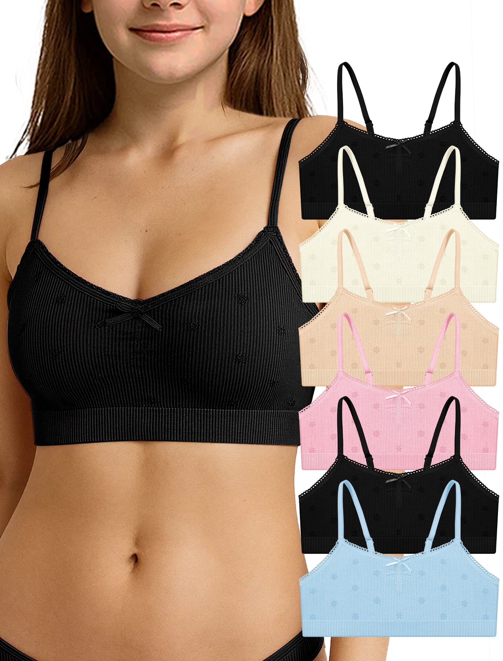 Livona 6 Pack Seamless Girls Bralette – Soft Ribbed & Jacquard Design, No Padding – Effortless Comfort & Style