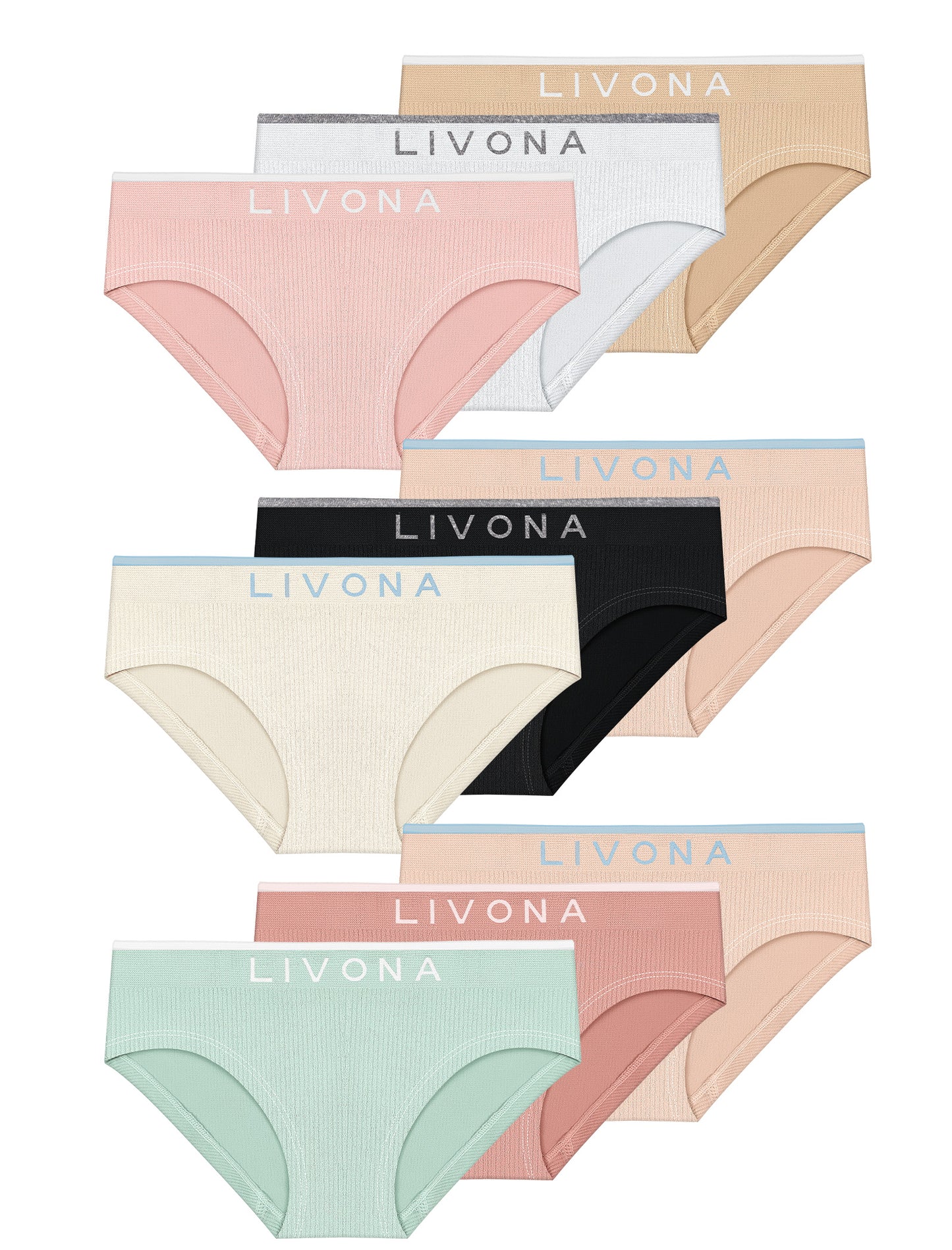 Livona Girls 9-Pack Ribbed Training Panties - Soft Sports Underwear for Teens