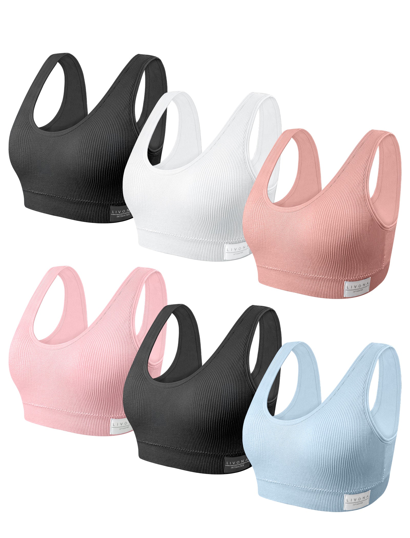 Livona 6 Packs Girls Sports Bra Crop Tops for Kids Training Bra Cute Crop Tops for Girls Cami Bra( 6-14）